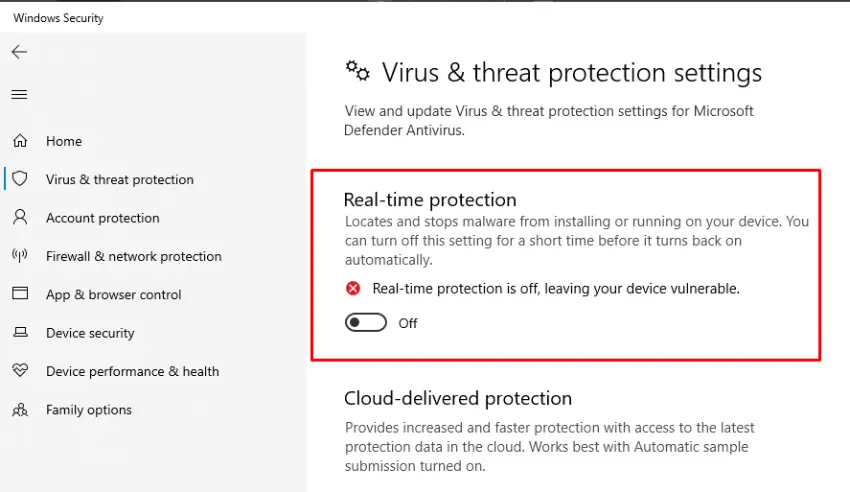 Disabling Real-Time Protection Temporarily
