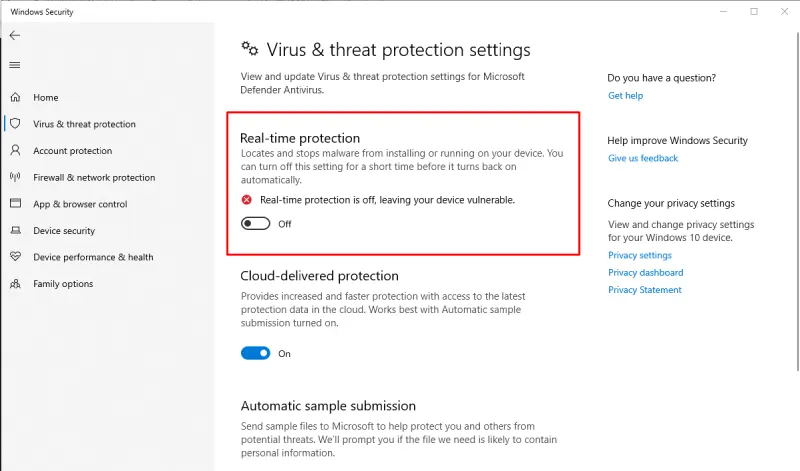 Why should I be cautious about disabling real-time protection in my antivirus software